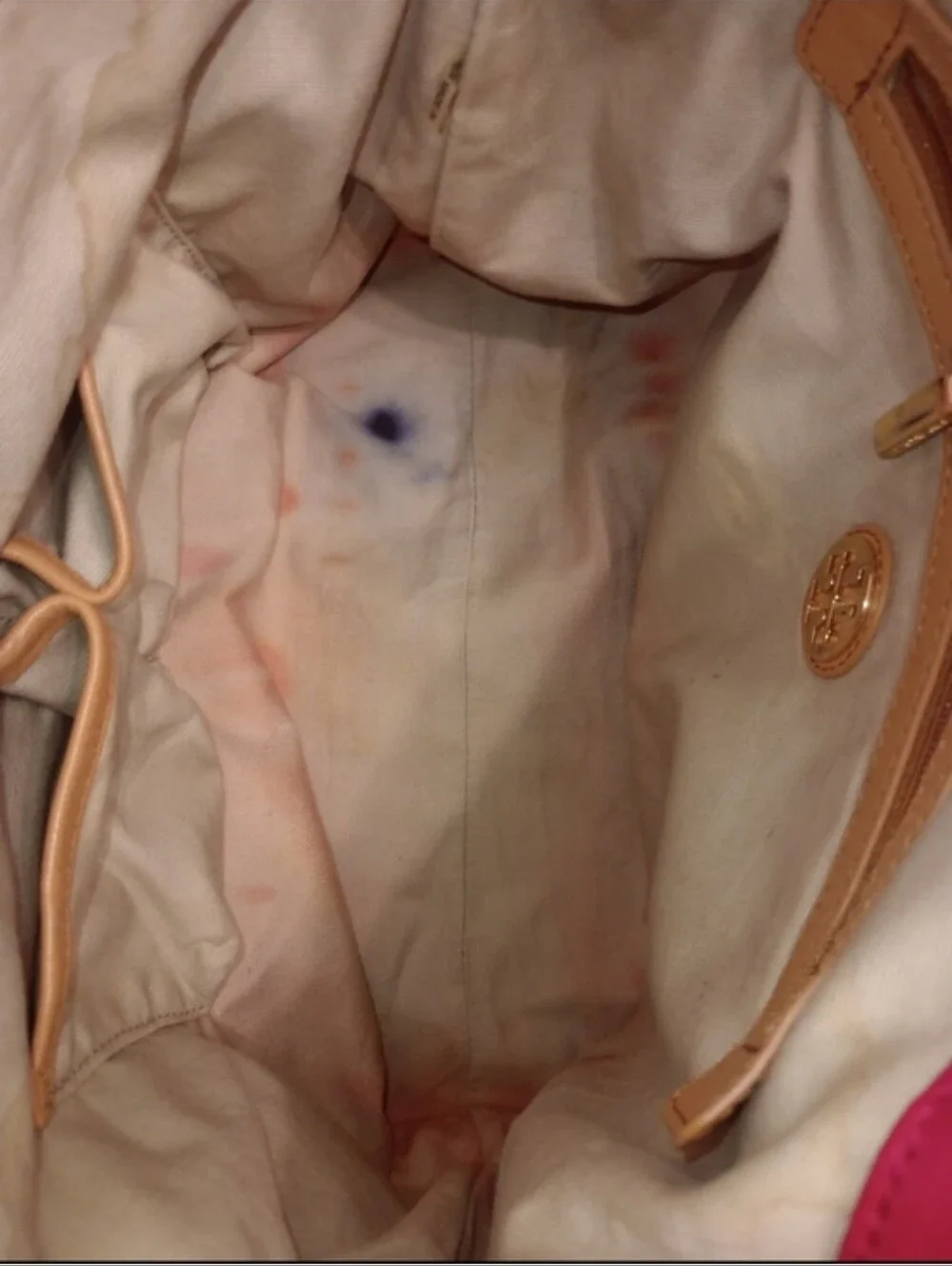 Tory Burch Red Canvas Tote with Tan Leather Handles